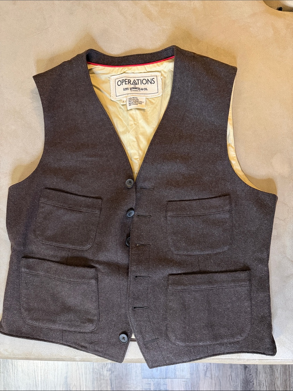 Levi's OPERATIONS Vintage Dark Brown Wool Vest with Cream Lining